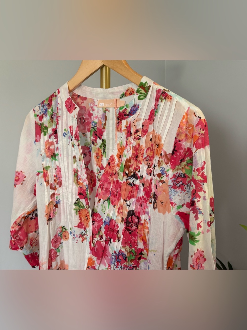 La Cera Floral Pintuck Dress with Pink & Coral Flowers - Picture 5 of 16